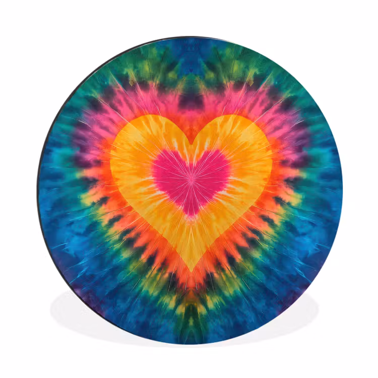 Hart - Tie Dye - Kleurrijk Wandcirkel aluminium klein -3d