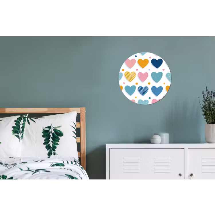 Hartjes - Pastel - Kleurcontrast - Handgetekend Wandcirkel aluminium klein -slaapkamer