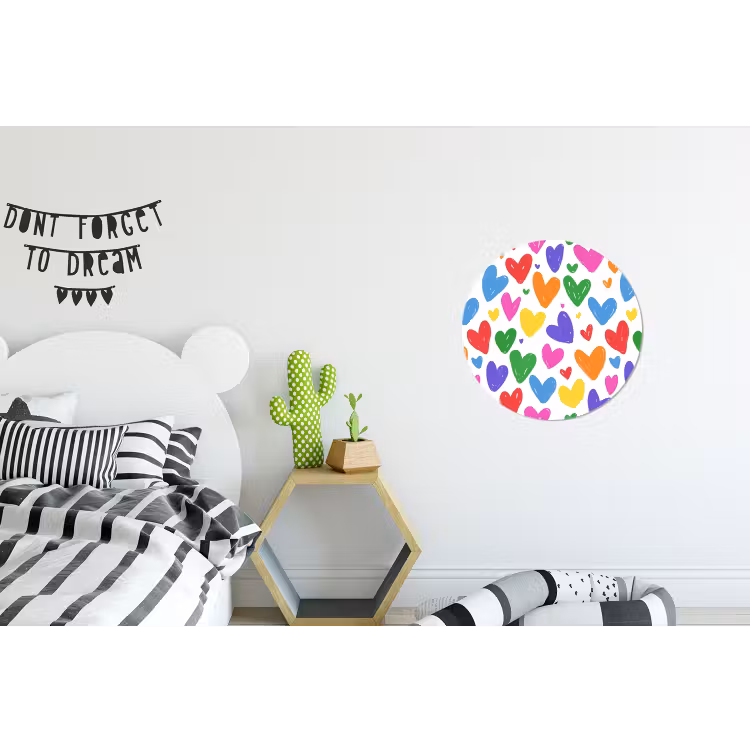 Hartjes - Patroon - Kleurrijk - Tekening Wandcirkel aluminium klein -kinderkamer