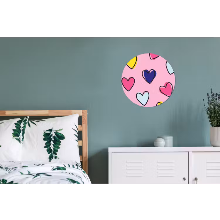 Hartjes - Valentijn - Patroon - Kleurrijk Wandcirkel aluminium klein -slaapkamer