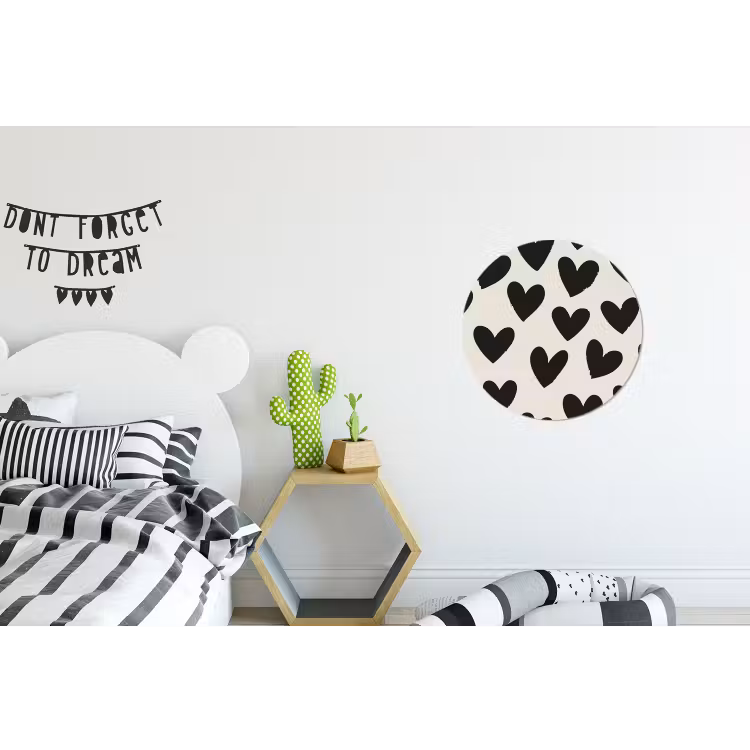Hartjes - Zwart - Beige Wandcirkel aluminium klein -kinderkamer