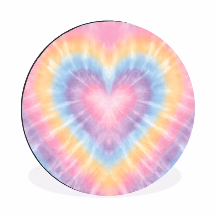 Hartvorm - Pastelkleuren - Tie Dye Wandcirkel aluminium klein -3d