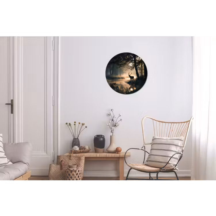 Hert - Bosbeek - Mystiek Wandcirkel aluminium klein -woonkamer