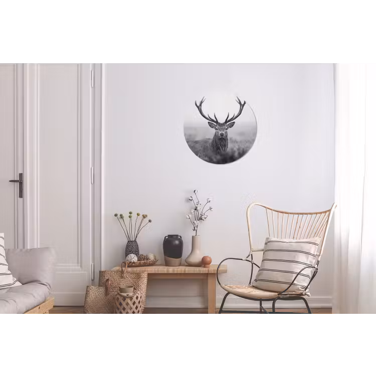 Hert - Mistig - Zwart - Wit Wandcirkel aluminium klein -woonkamer