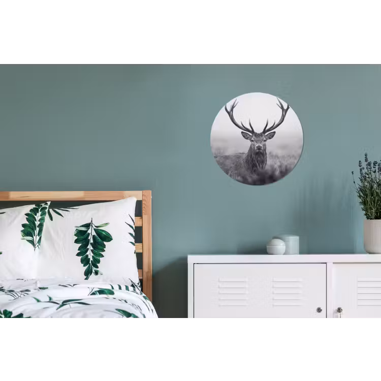 Hert - Mistig - Zwart - Wit Wandcirkel aluminium klein -slaapkamer