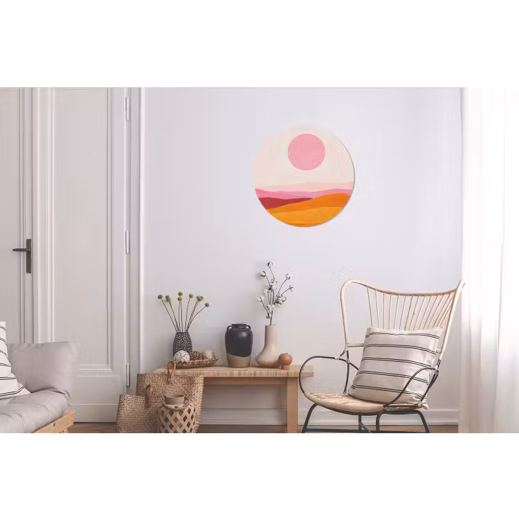 Heuvels - Oranje - Zon - Abstract Wandcirkel aluminium klein -woonkamer