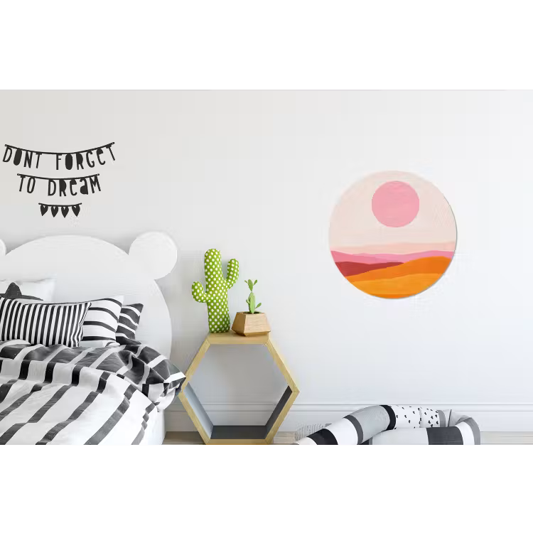 Heuvels - Oranje - Zon - Abstract Wandcirkel aluminium klein -kinderkamer