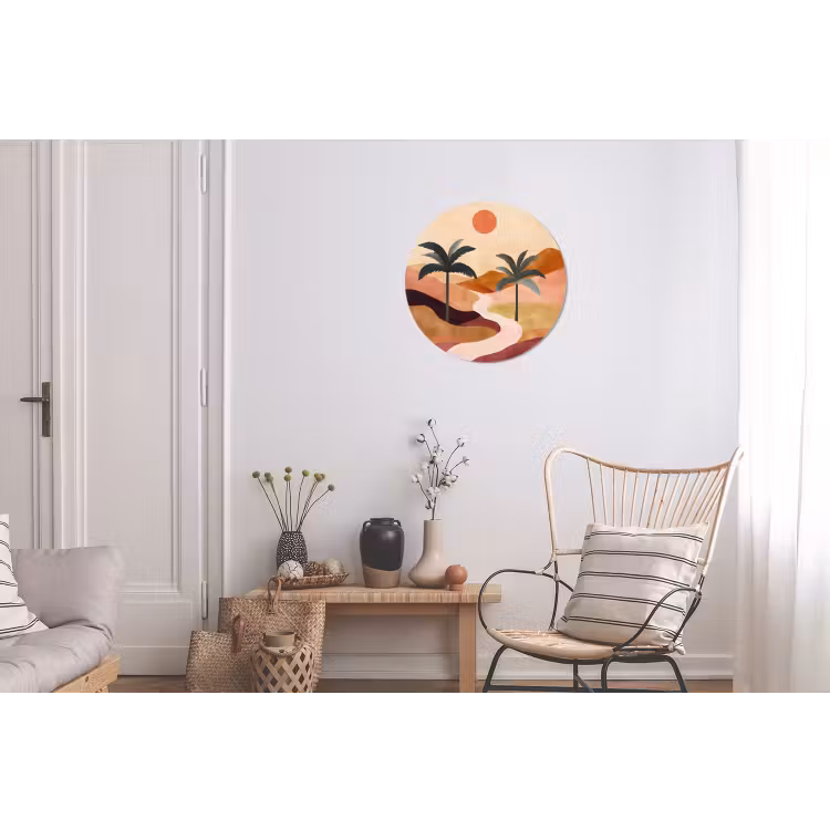 Heuvels - Palmbomen - Abstract Wandcirkel aluminium klein -woonkamer
