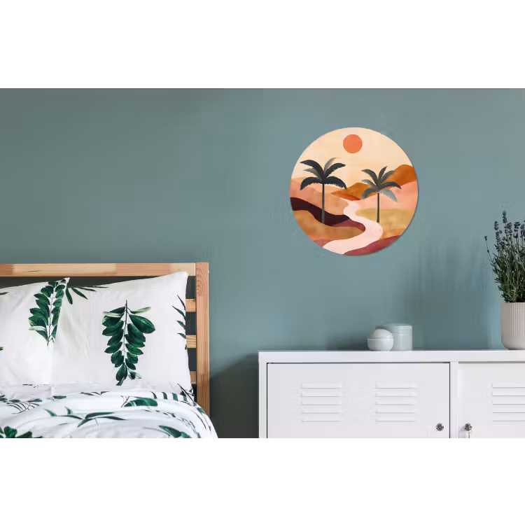 Heuvels - Palmbomen - Abstract Wandcirkel aluminium klein -slaapkamer