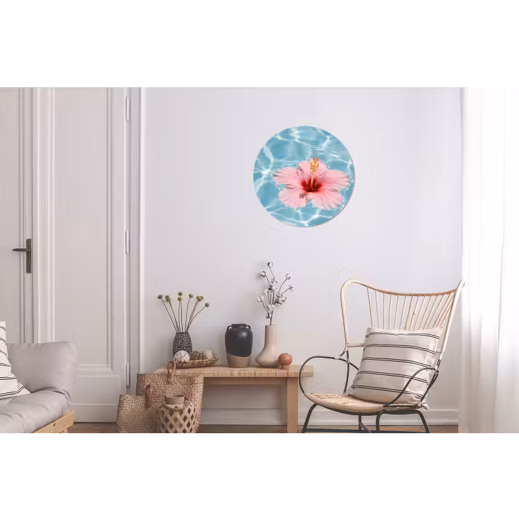 Hibiscus - Water - Roze Wandcirkel aluminium klein -woonkamer