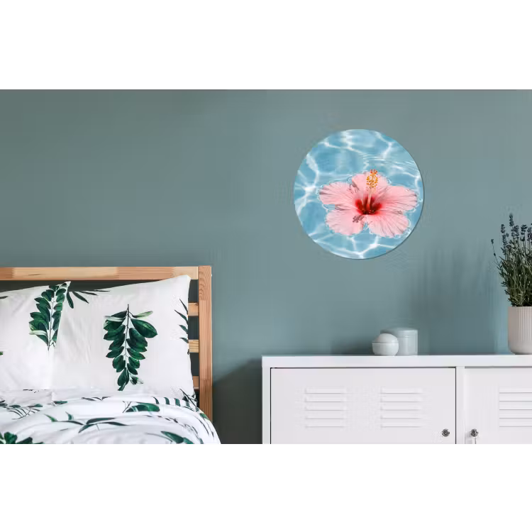 Hibiscus - Water - Roze Wandcirkel aluminium klein -slaapkamer