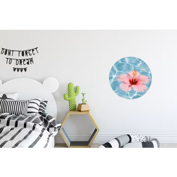 Hibiscus - Water - Roze Wandcirkel aluminium klein -kinderkamer