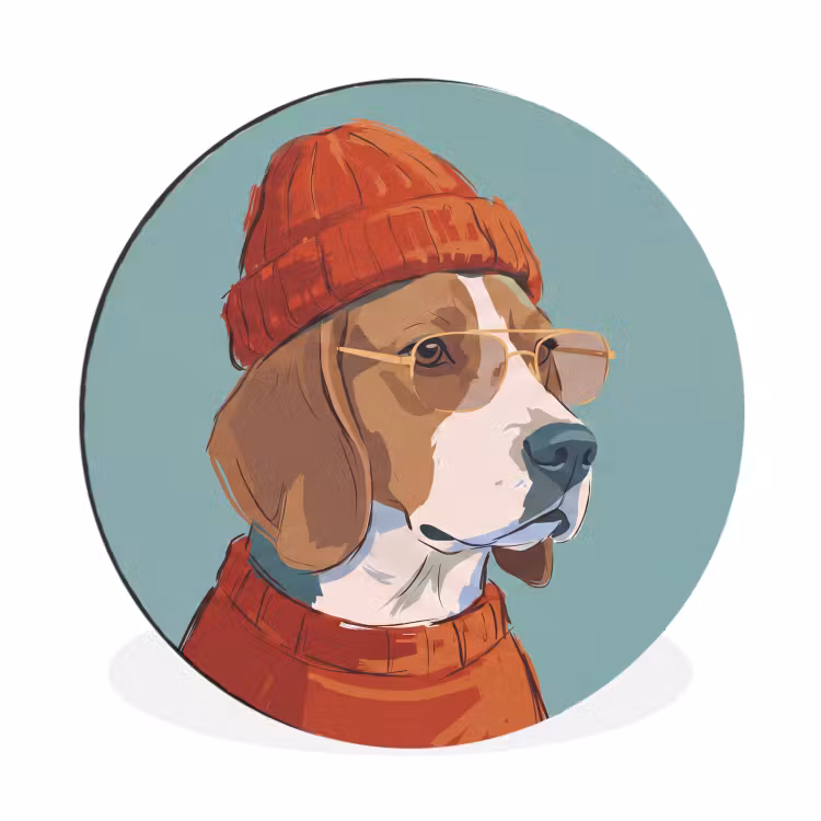 Hond - Beanie - Zonnebril - Dieren - Modern Wandcirkel aluminium klein -3d