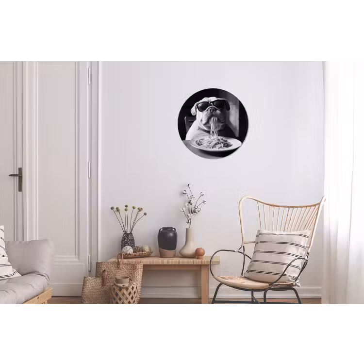 Hond - Bulldog - Pasta - Bril - Stoer - Dieren Wandcirkel aluminium klein -woonkamer