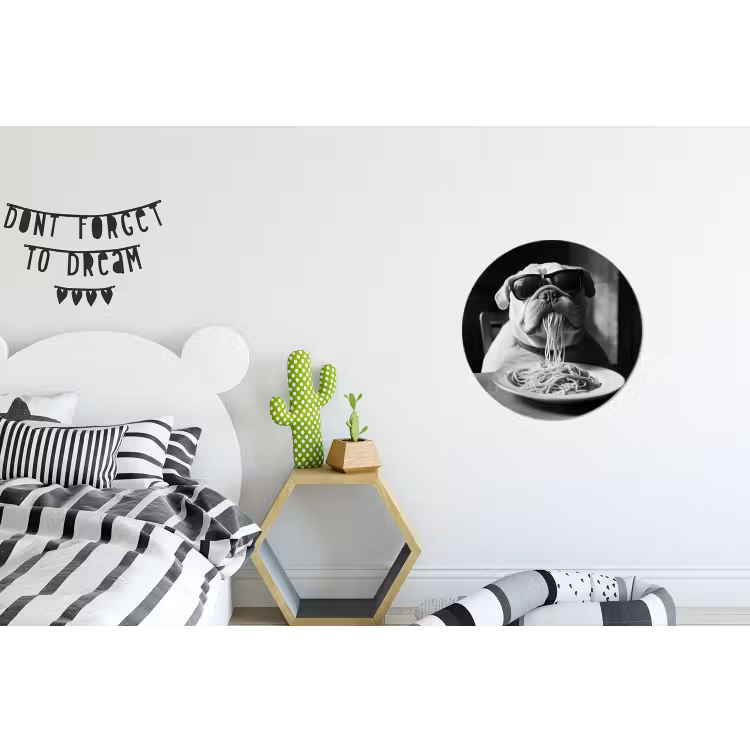 Hond - Bulldog - Pasta - Bril - Stoer - Dieren Wandcirkel aluminium klein -kinderkamer