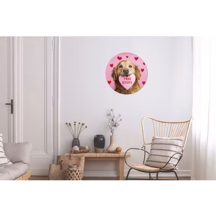 Hond - Kiss- Valentijn - Hartjes Wandcirkel aluminium klein -woonkamer