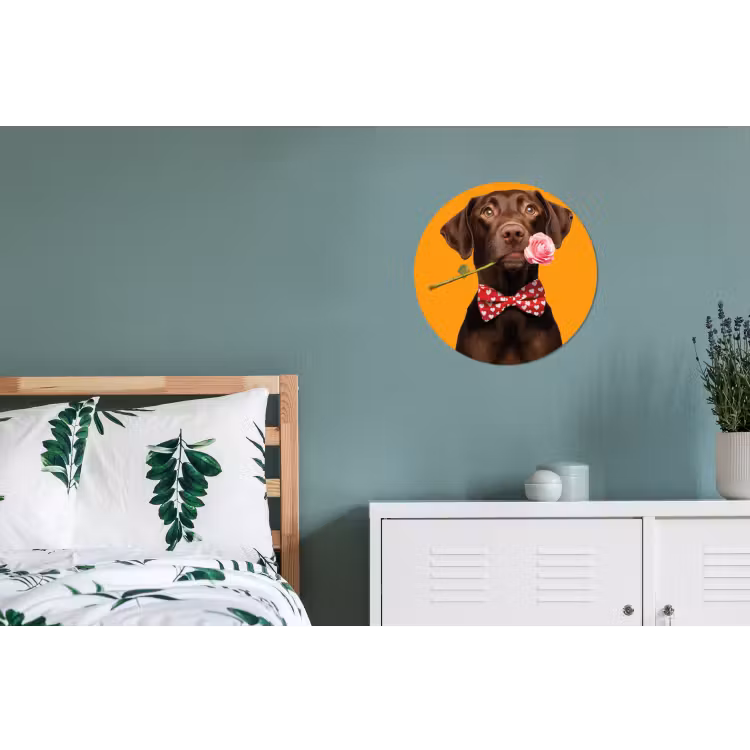 Hond - Oranje - Roos - Valentijn Wandcirkel aluminium klein -slaapkamer