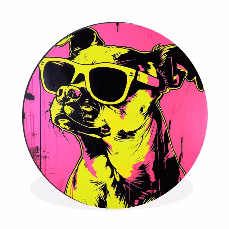 Hond - Zonnebril - Roze - Art Wandcirkel aluminium klein -3d