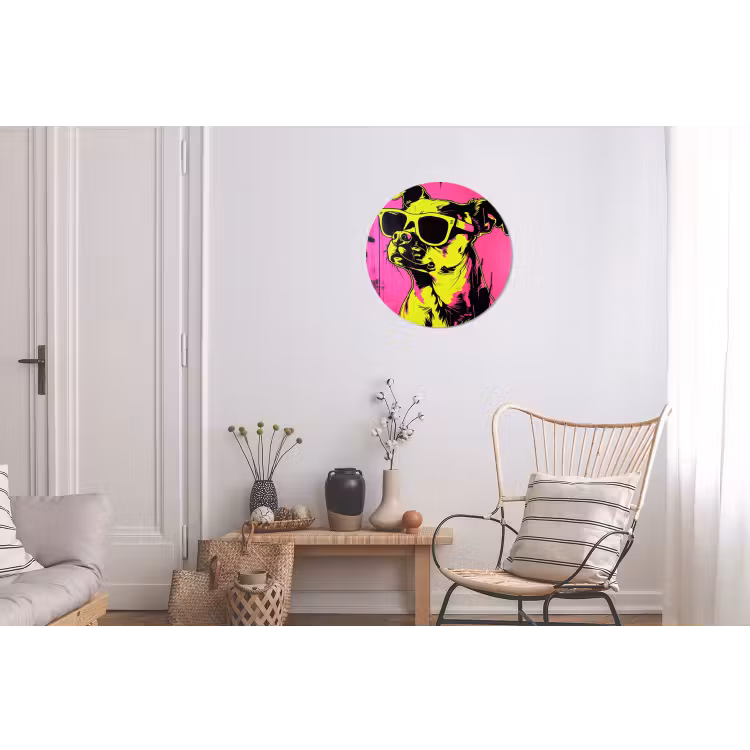 Hond - Zonnebril - Roze - Art Wandcirkel aluminium klein -woonkamer