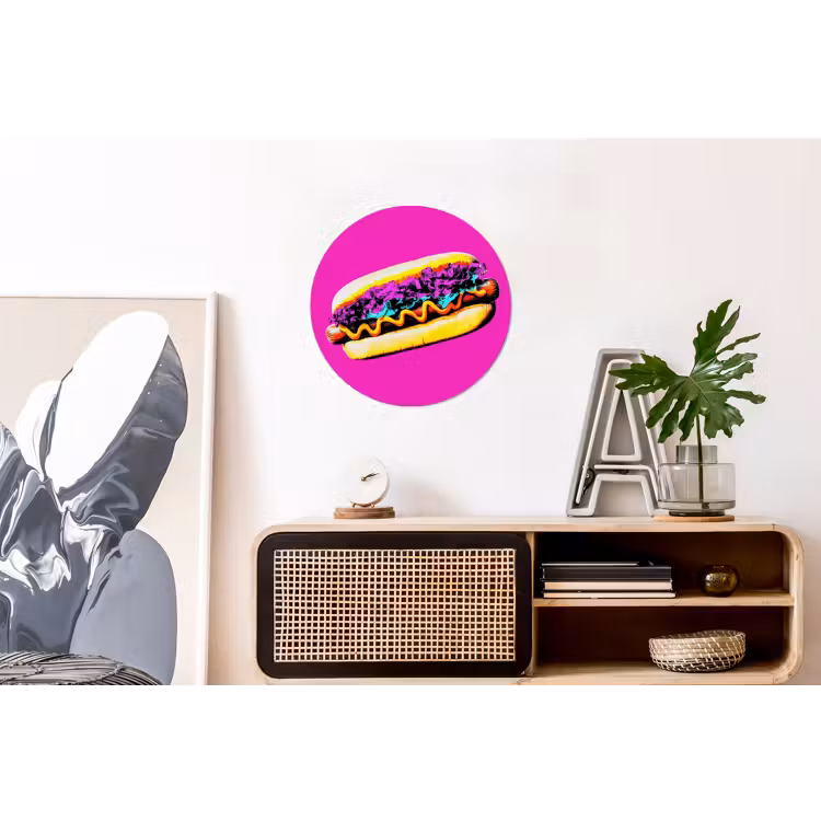 Hotdog - Roze - Retro Wandcirkel aluminium klein -kantoor