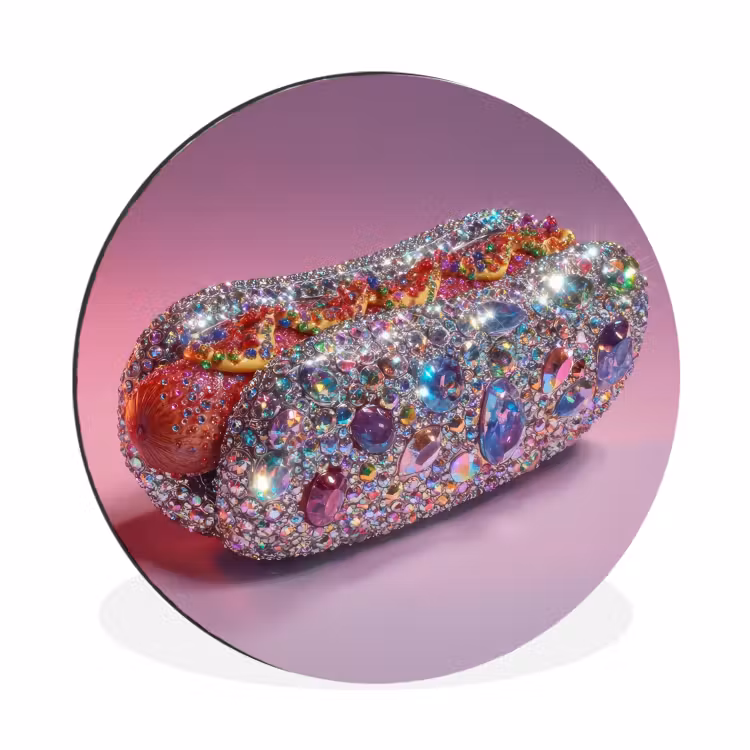 Hotdog - Steentjes - Glitters - Paars Wandcirkel aluminium klein -3d
