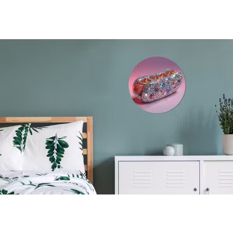 Hotdog - Steentjes - Glitters - Paars Wandcirkel aluminium klein -slaapkamer