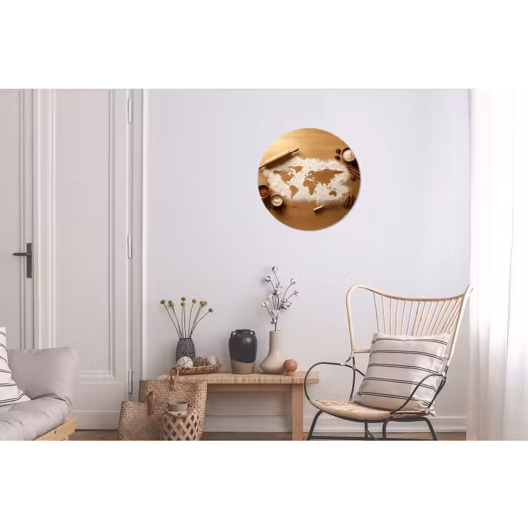 Hout - Wereldkaart - Bakken - Keuken Wandcirkel aluminium klein -woonkamer