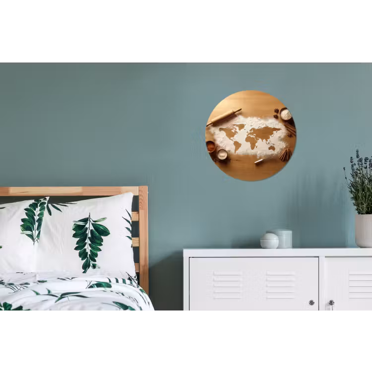Hout - Wereldkaart - Bakken - Keuken Wandcirkel aluminium klein -slaapkamer