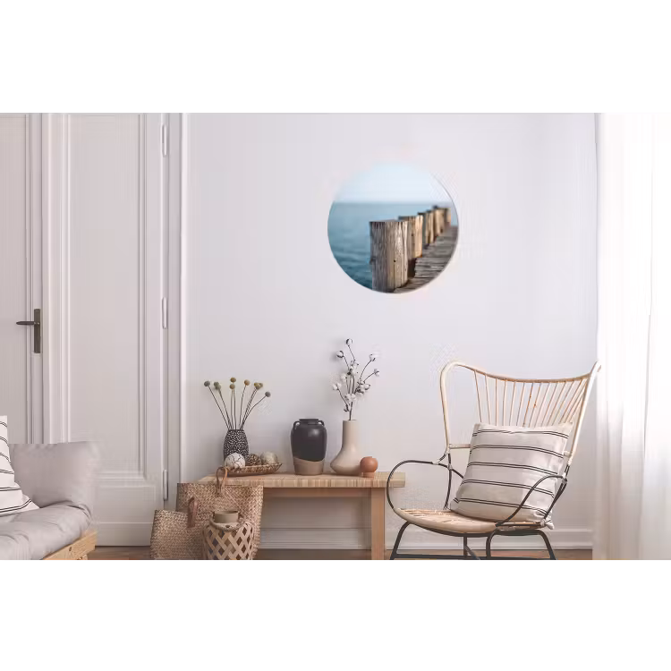 Houten steiger - Helderblauwe lucht Wandcirkel aluminium klein -woonkamer