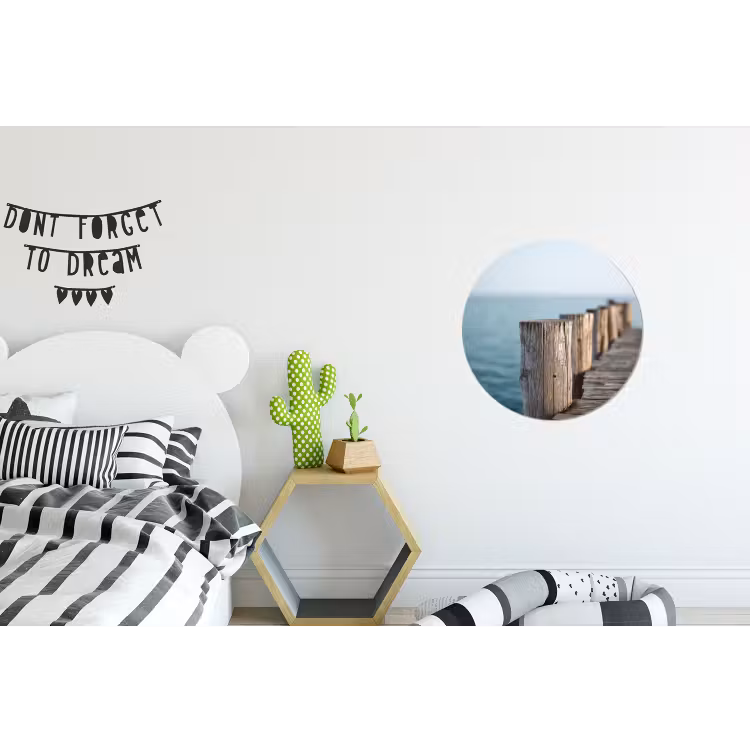 Houten steiger - Helderblauwe lucht Wandcirkel aluminium klein -kinderkamer