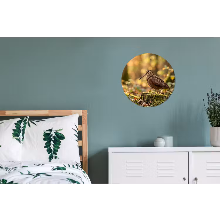 Houtsnip - Bos - Bladeren - Herfst - Gecamoufleerd Wandcirkel aluminium klein -slaapkamer