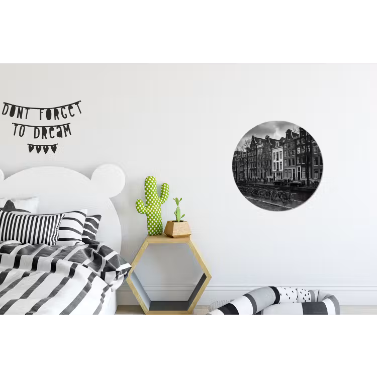 Huis - Gracht - Amsterdam - Architectuur - Zwart-wit Wandcirkel aluminium klein -kinderkamer