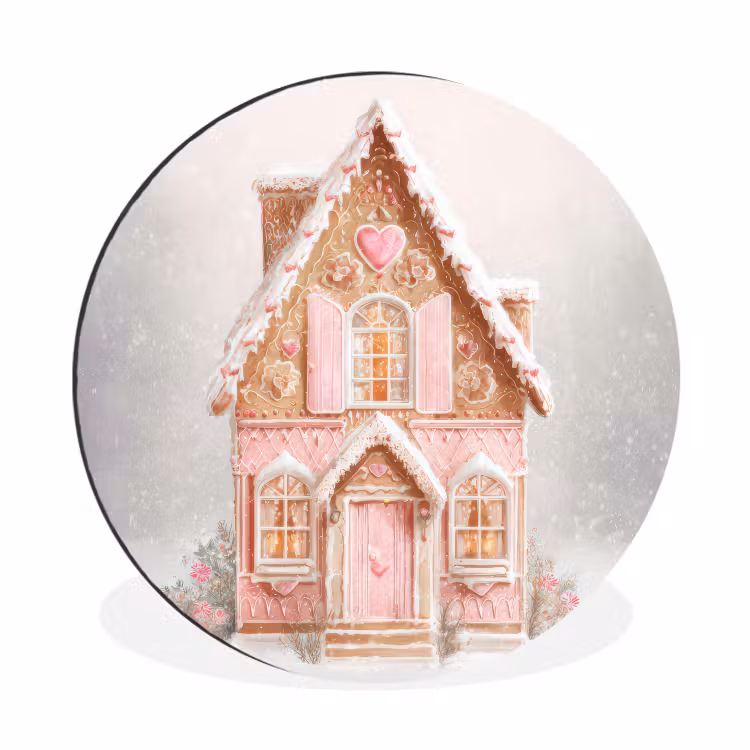 Huisje - Suiker - Pastel Wandcirkel aluminium klein -3d