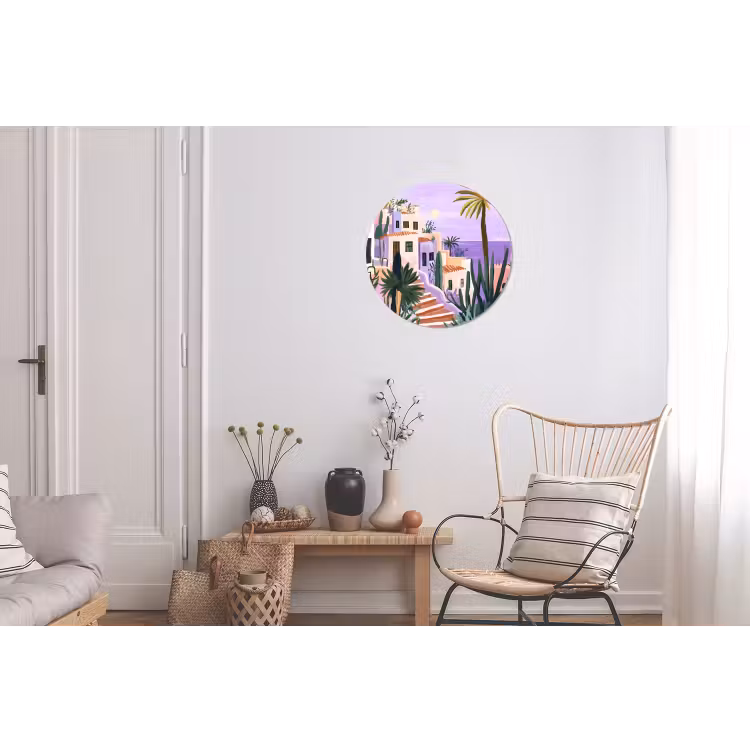 Huizen - Minimalistisch - Palmbomen - Kust Wandcirkel aluminium klein -woonkamer