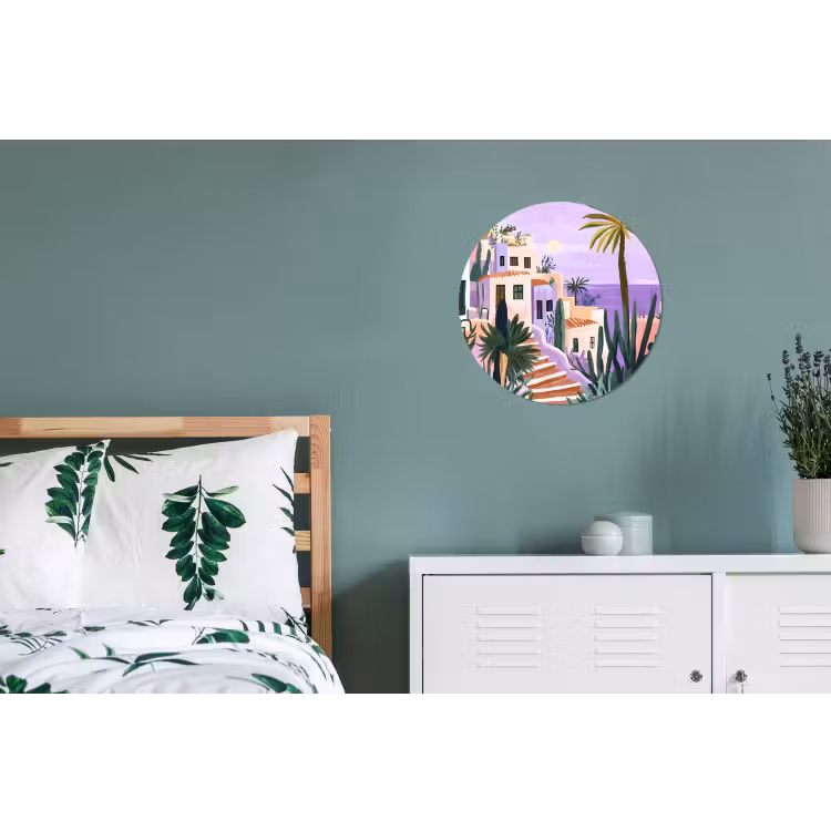 Huizen - Minimalistisch - Palmbomen - Kust Wandcirkel aluminium klein -slaapkamer