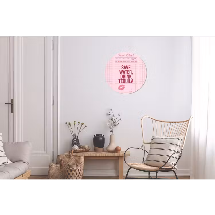 Humor - Drank - Tekst - Roze Wandcirkel aluminium klein -woonkamer