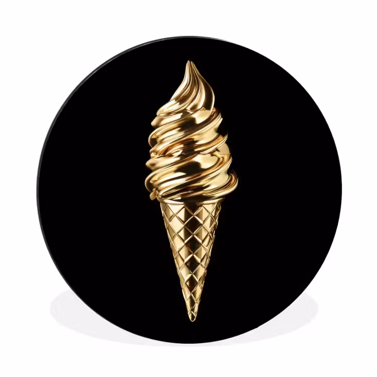 Ijs - Goud - Zwart - Eten Wandcirkel aluminium klein -3d