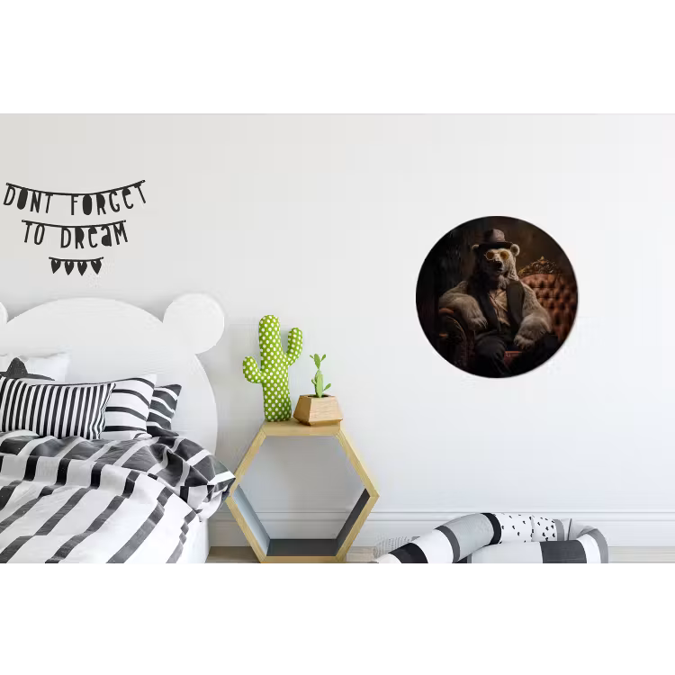 Ijsbeer - Hoed - Bril - Stoel Wandcirkel aluminium klein -kinderkamer