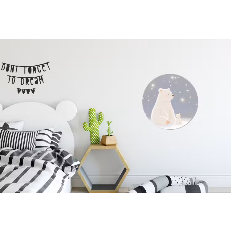 Ijsbeer - Sneeuw - Sterren - Blauw Wandcirkel aluminium klein -kinderkamer