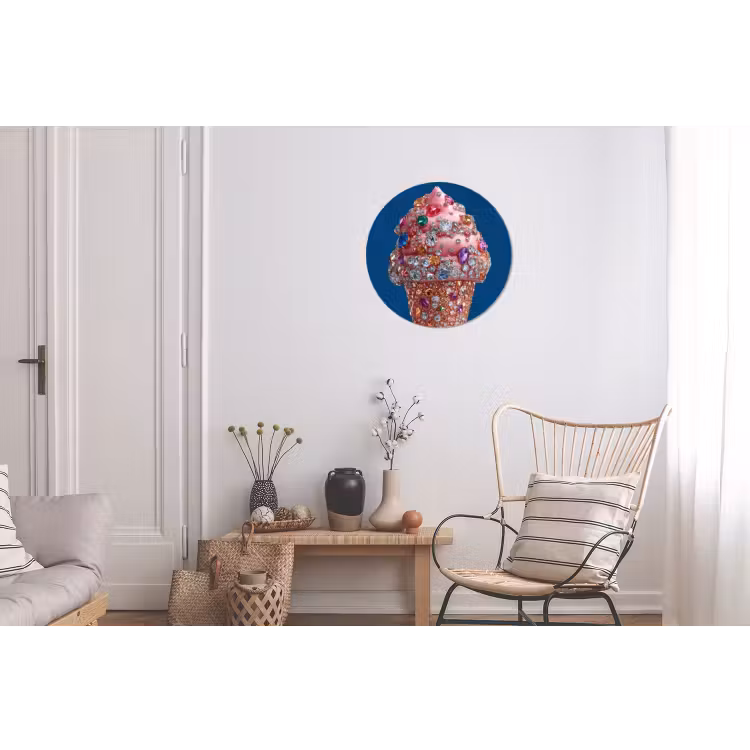 Ijsje - Hoorntje - Steentjes - Blauw Wandcirkel aluminium klein -woonkamer