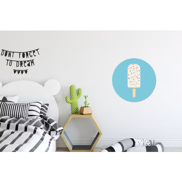 Ijsje - Stokje - Sprinkles - Lichtblauw Wandcirkel aluminium klein -kinderkamer
