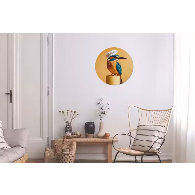 Ijsvogel - Pilaar - Koksmuts - Vogel Wandcirkel aluminium klein -woonkamer