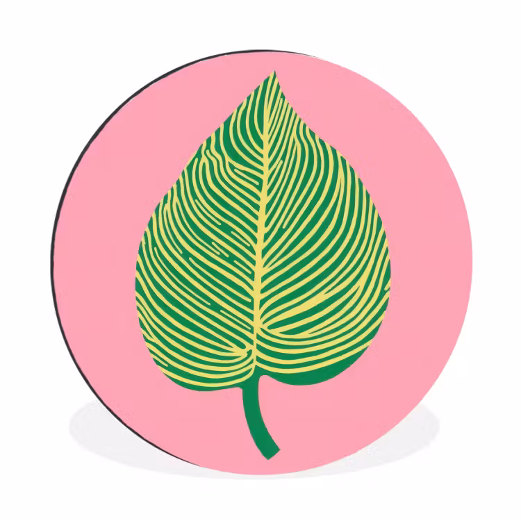 Illustratie - Blad - Minimalistisch - Groen Wandcirkel aluminium klein -3d