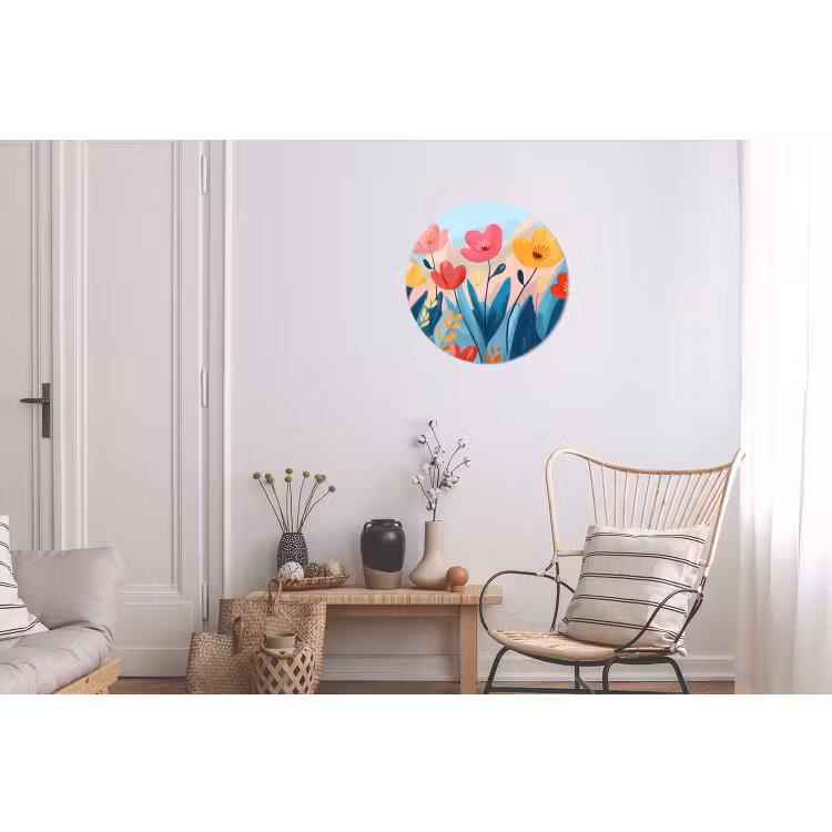Illustratie - Bloemen - Kleurrijk Wandcirkel aluminium klein -woonkamer