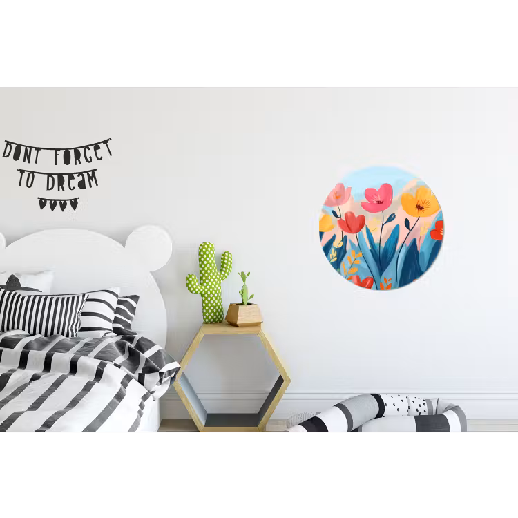 Illustratie - Bloemen - Kleurrijk Wandcirkel aluminium klein -kinderkamer