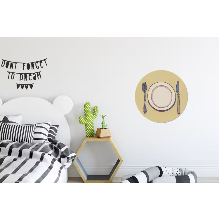 Illustratie - Bord - Bestek - Beige Wandcirkel aluminium klein -kinderkamer