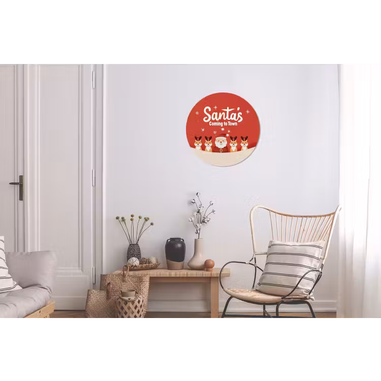 Illustratie - Kerstman - Rendieren - Rood Wandcirkel aluminium klein -woonkamer
