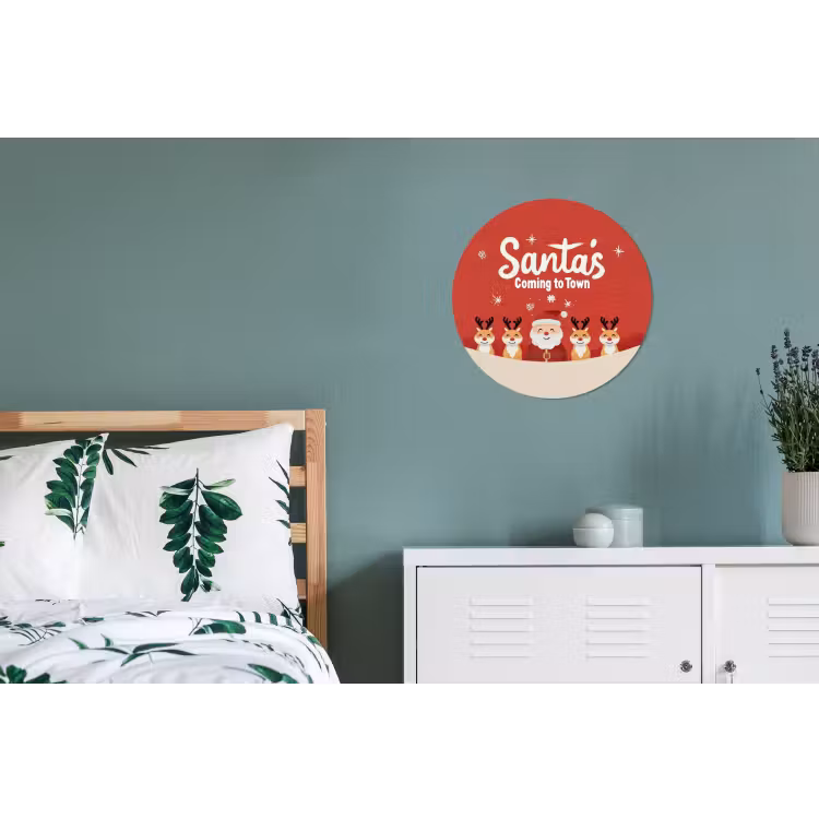 Illustratie - Kerstman - Rendieren - Rood Wandcirkel aluminium klein -slaapkamer