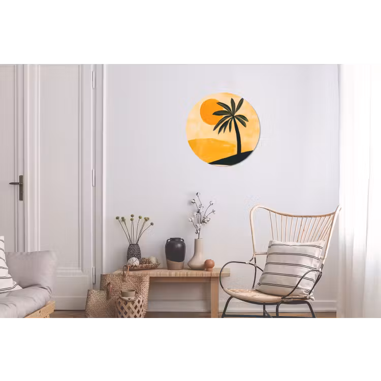 Illustratie - Palmboom - Zon - Heuvels Wandcirkel aluminium klein -woonkamer