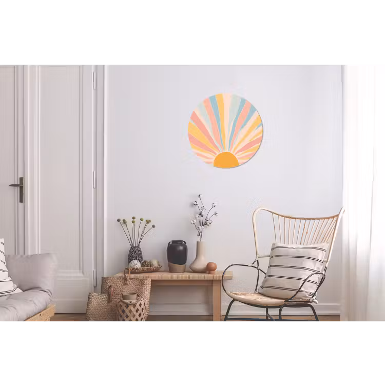 Illustratie - Zon - Pastelkleuren Wandcirkel aluminium klein -woonkamer
